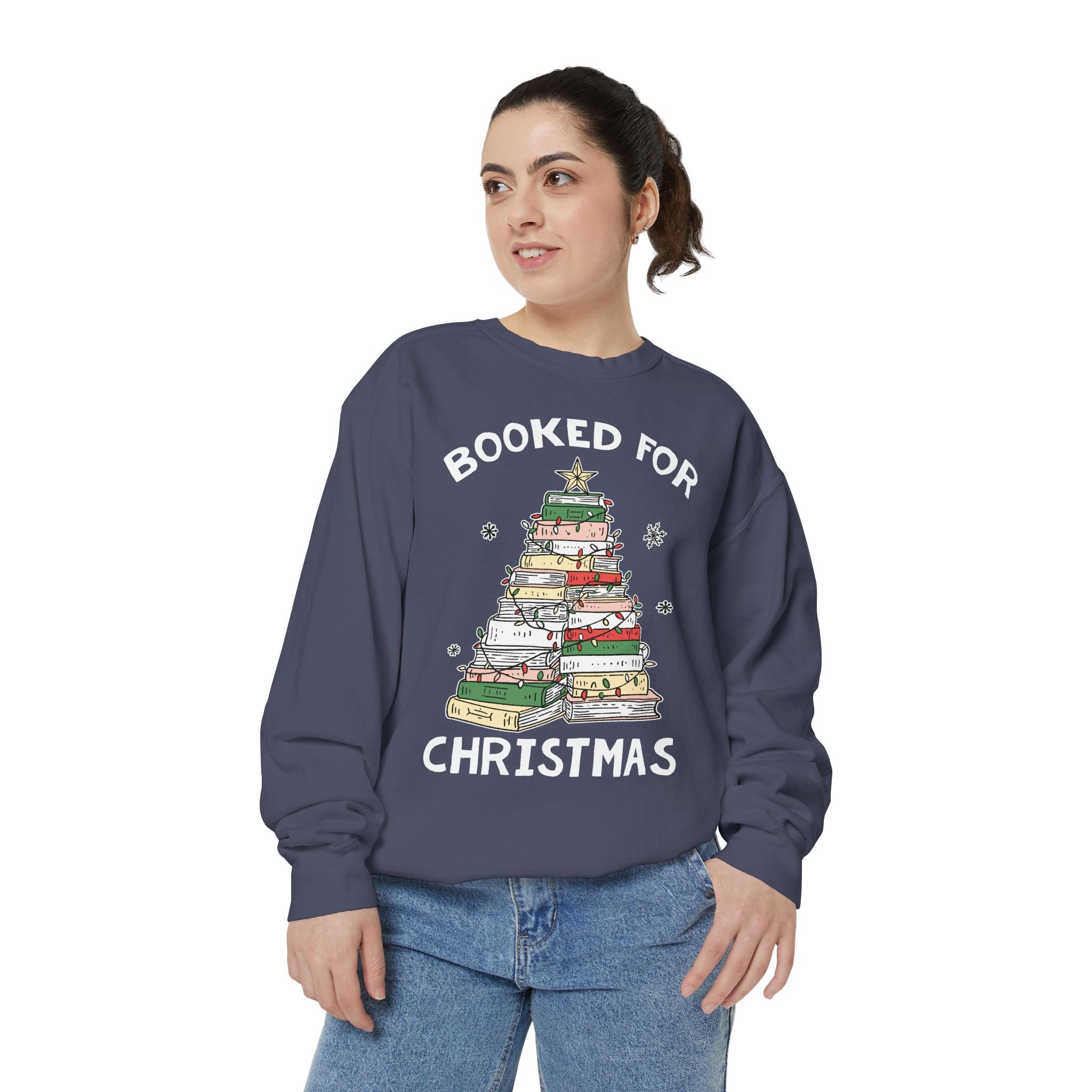 Booked for Christmas Sweatshirt, Book Lover Holiday Crewneck, Christmas Tree Books Pullover, Cozy Reading Gift for Librarian or Bookworm