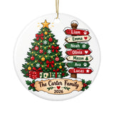 Personalized Family Christmas Ornament, Custom Names on Festive Signpost with Christmas Tree and Year, Holiday Keepsake Gift for Parents