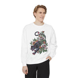 Traditional Panther Graphic Sweatshirt, Floral Tattoo Pullover for Men and Women, Old School Big Cat Top