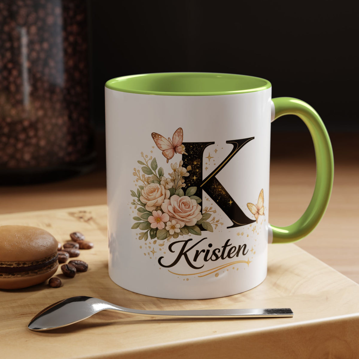 Personalized Butterfly Monogram Mug, Custom Name Coffee Mug with Initial Letter, Floral Mug for Women, Birthday Gift, Elegant Custom Cup