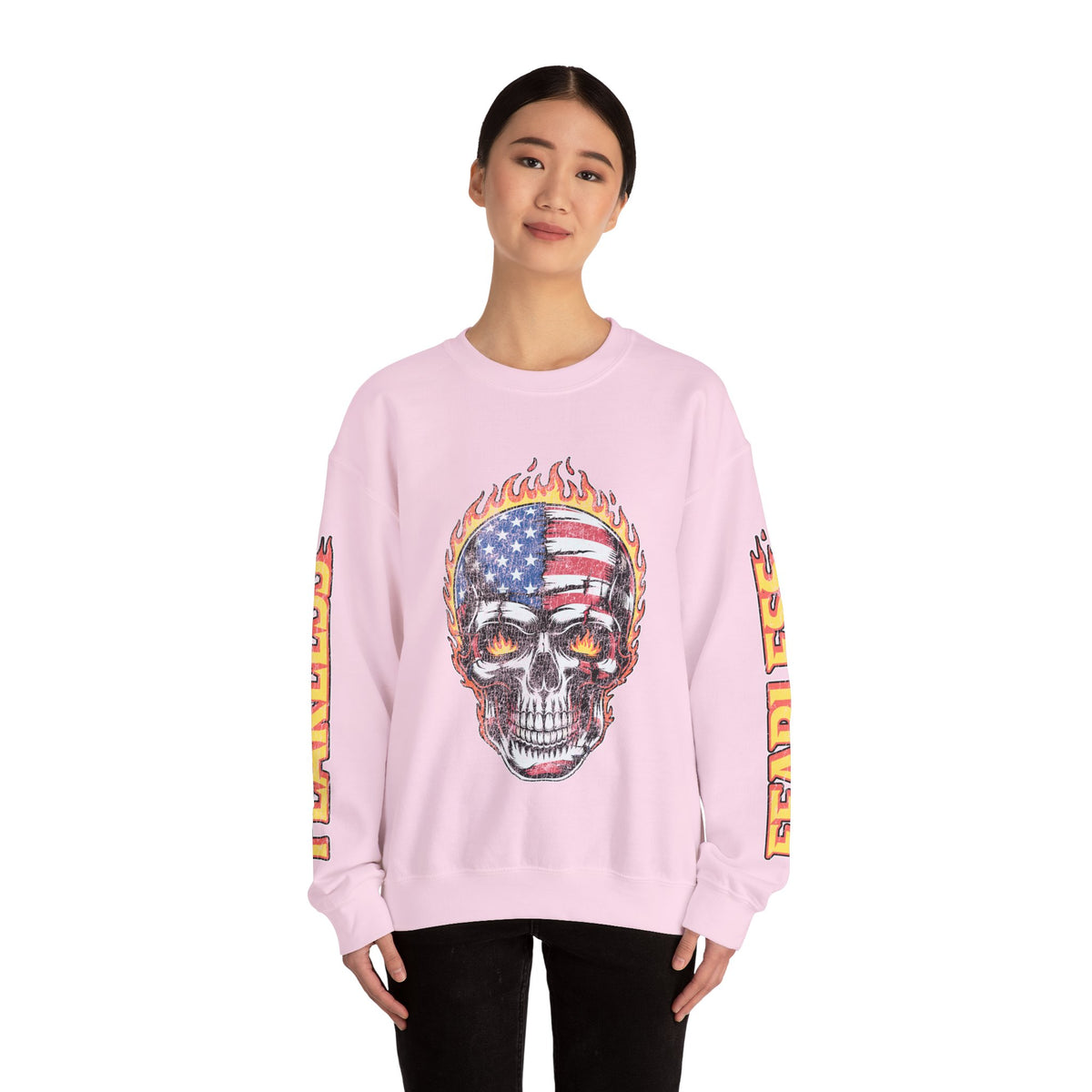 Patriotic Skull Sweatshirt, American Flag Skull Pullover, USA Biker Style Top, Edgy Americana Clothing, Fourth of July Gift