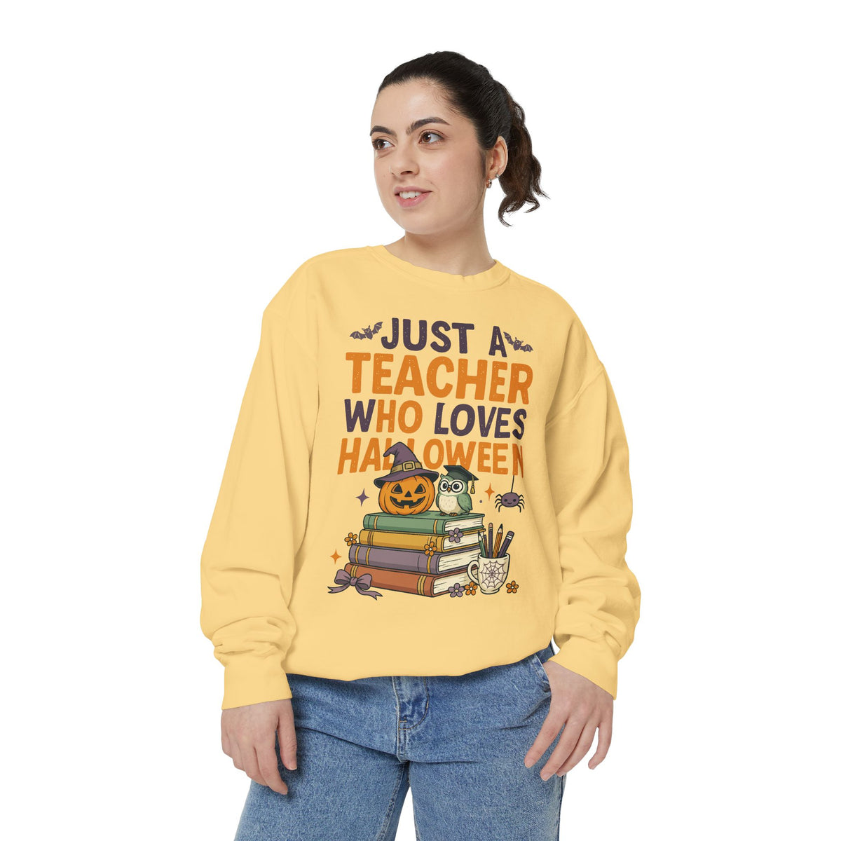 Teacher Halloween Sweatshirt, Just a Teacher Who Loves Halloween Crewneck, Spooky Classroom Shirt, Educator Gift, Cute Fall School Outfit