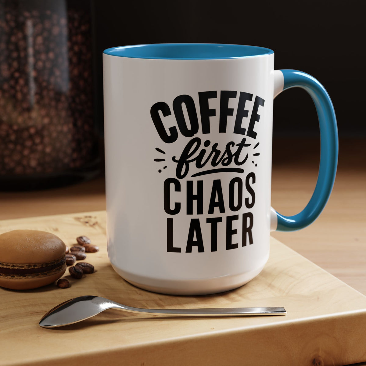 Funny Coffee Lover Mug, Coffee First Chaos Later Mug, Morning Coffee Quote Cup, Caffeine Lover Gift, Office Coffee Mug for Coworkers