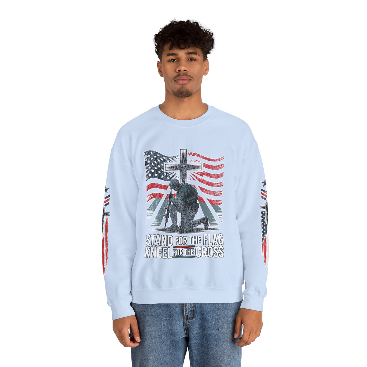 Stand for the Flag Kneel for the Cross Sweatshirt, Patriotic Christian Crewneck, American Flag Pullover, Faith Gift, Fourth of July Top