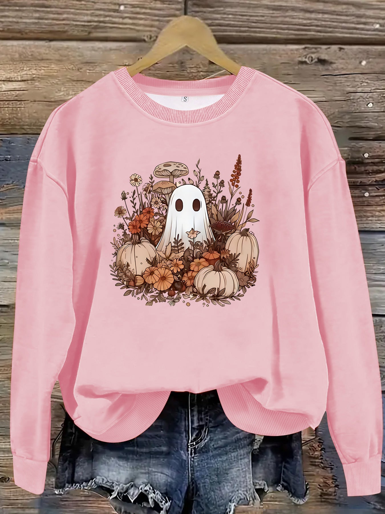 Round neck cartoon ghost print pullover sweatshirt sweatshirt sweatshirt