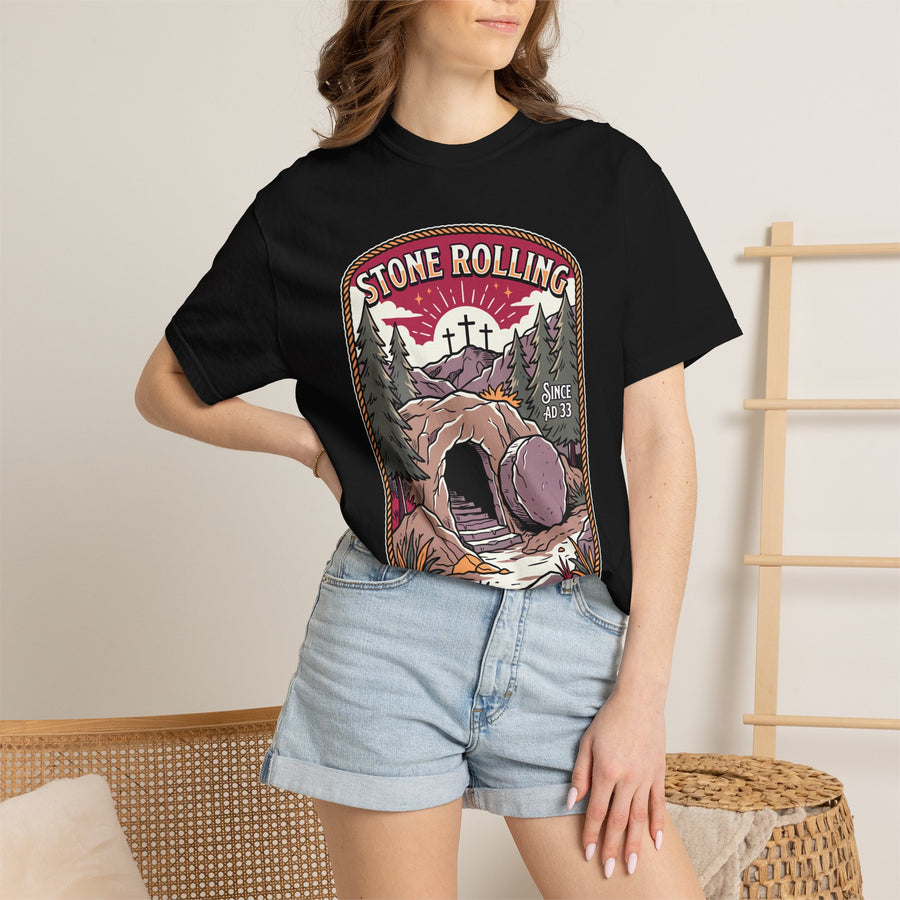 Christian Easter Comfort Shirt, Stone Rolling Graphic Tshirt, Faith Based Religious Tee for Church and Resurrection Sunday