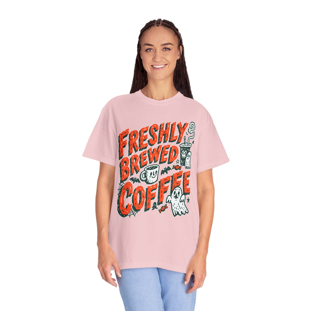 Coffee Lover Halloween Shirt, Freshly Brewed Coffee Ghost T-Shirt, Cute Spooky Season Gift for Barista and Caffeine Fan, Gift for Her