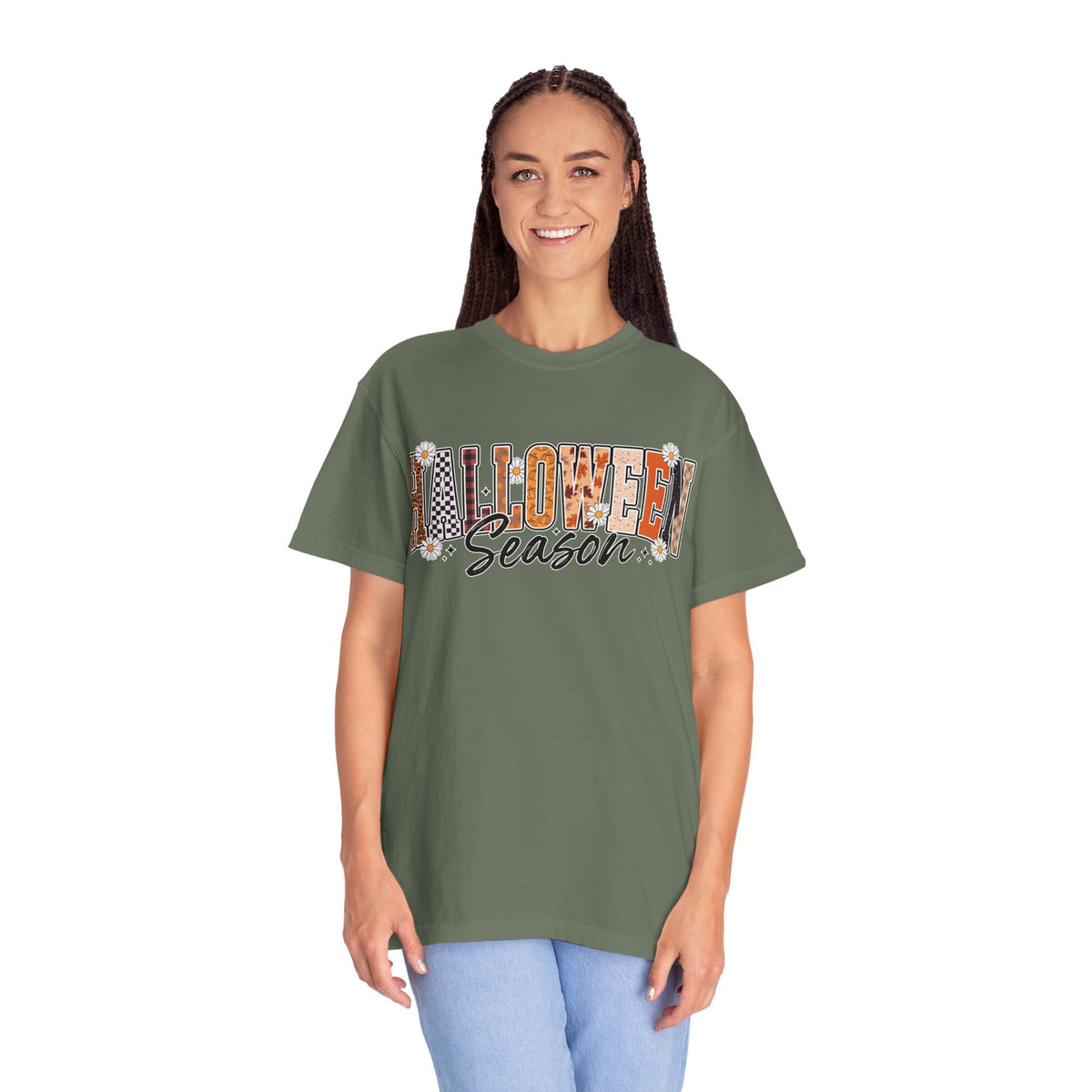Halloween Season Shirt, Leopard Plaid Pumpkin Letter Graphic Tee, Cute Fall Gift for Women, Spooky October Outfit for Teachers and Moms