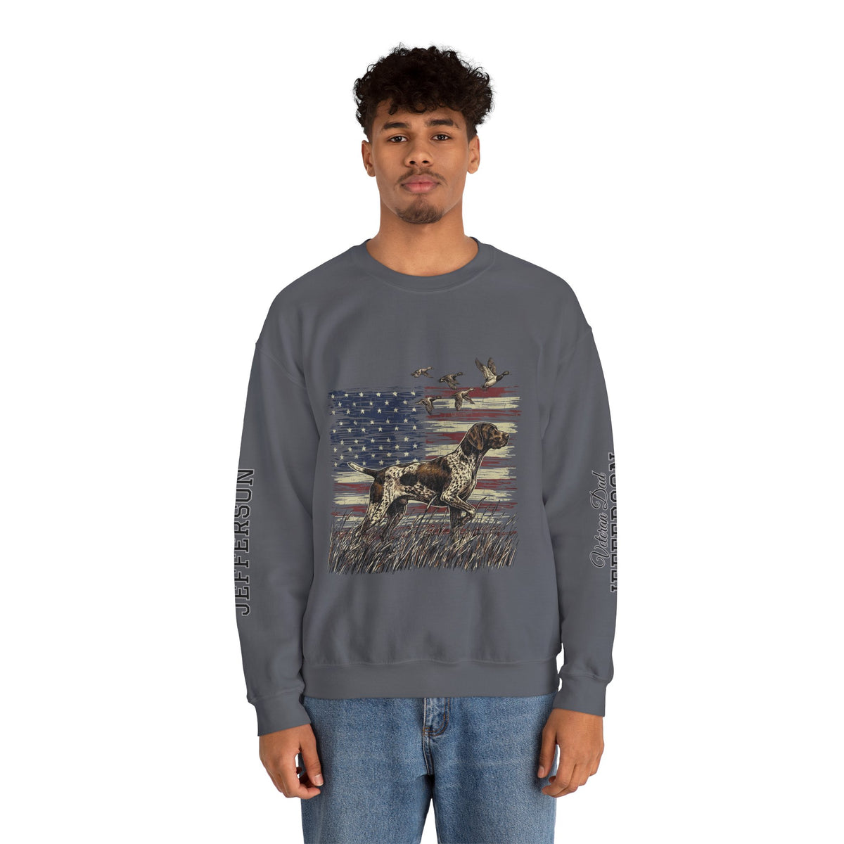 Personalized Patriotic Dog Sweatshirt, Custom Family Name Pullover, American Flag Dog Crewneck, USA Dog Lover Gift, Fourth of July Shirt