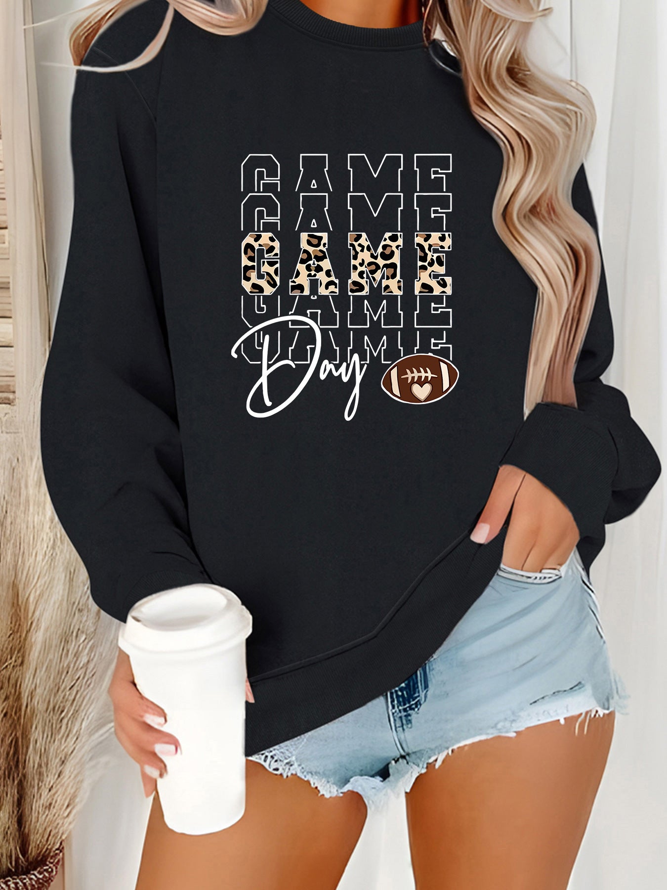 Round neck GAME printed pullover sweatshirt sweatshirt