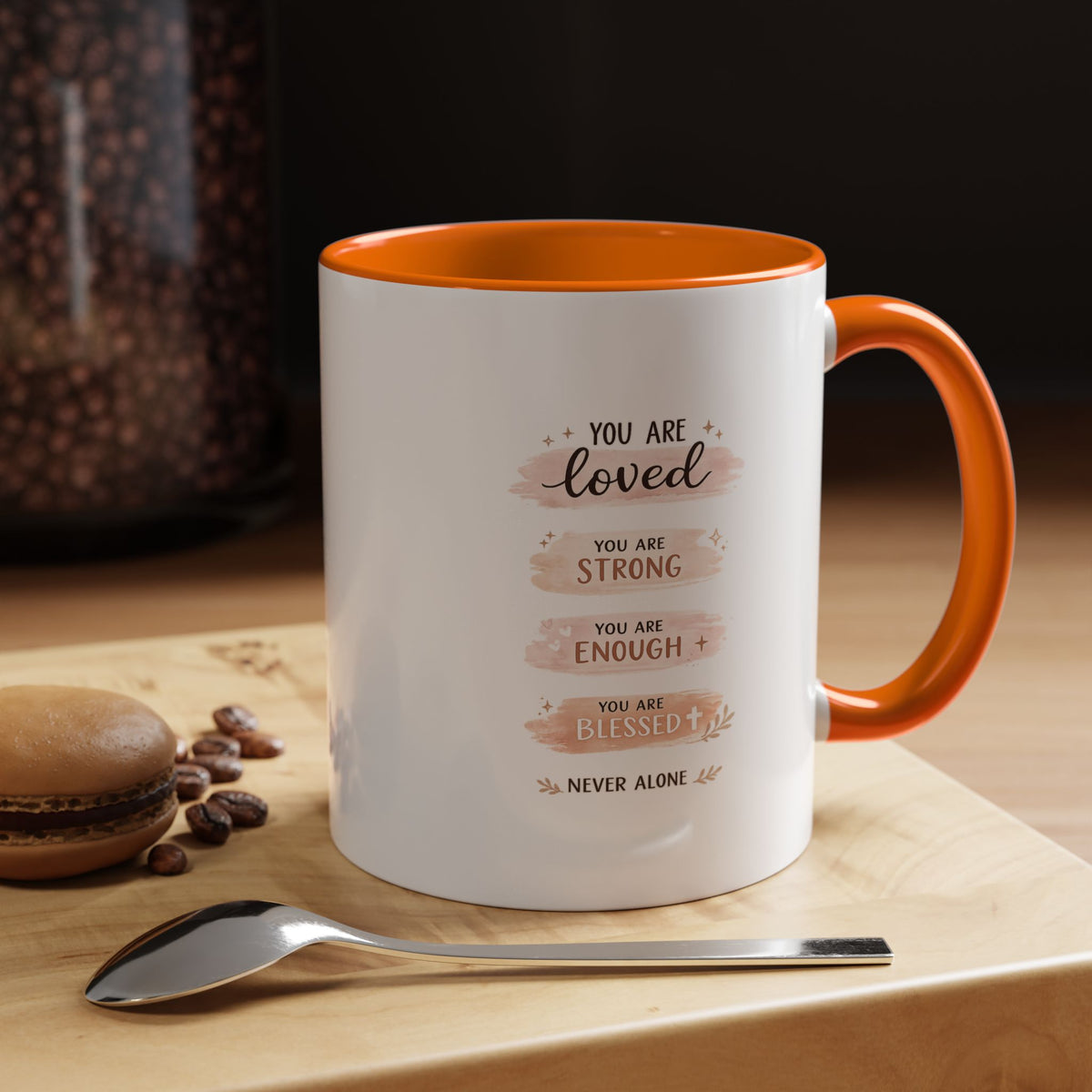 You Are Loved Strong Enough Blessed Coffee Mug, Encouraging Mental Health Gift for Friends, Cute Inspirational Daily Affirmations Tea Cup with Pink Handle