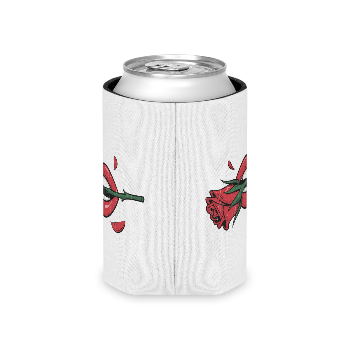 Rose and Lips Can Cooler, Romantic Drink Sleeve, Gothic Valentine Gift, Alternative Girlfriend Gift, Edgy Floral Love Accessory