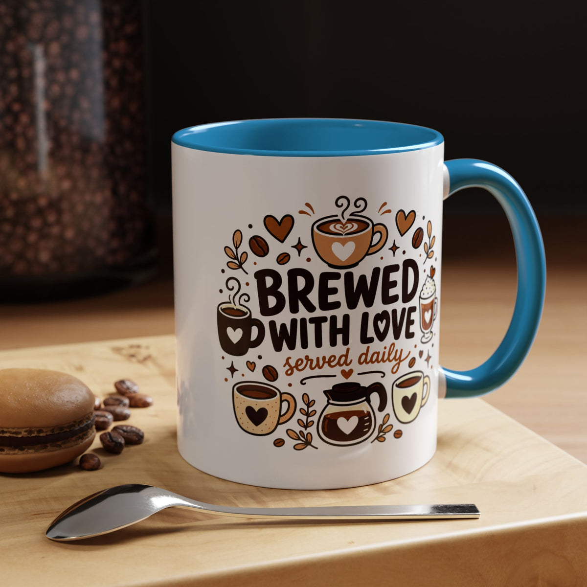 Brewed With Love Coffee Mug, Served Daily Romantic Cup, Cute Coffee Lover Gift for Wife, Husband, Girlfriend, Boyfriend or Anniversary