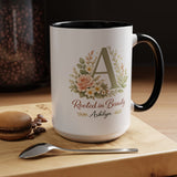 Personalized Floral Initial Mug, Custom Name Coffee Mug with Monogram Letter, Rooted in Beauty Gift for Women, Botanical Birthday Cup