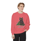 It Wasn't Me Black Cat Christmas Sweatshirt, Funny Holiday Crewneck, Mischievous Kitty Lights Pullover, Gift for Cat Mom or Cat Dad