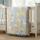 Cute Safari Animal Woven Blanket Jungle Nursery Baby Blanket Safari Baby Gift Kids Nursery Decor Animal Baby Blanket
