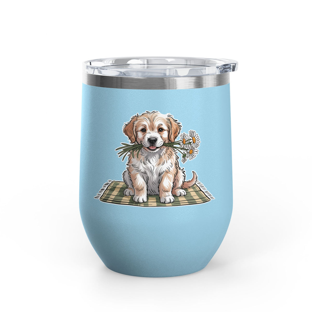 Golden Puppy Wine Tumbler, Cute Dog and Flower Cup, Gift for Dog Moms, Puppy Lovers, Pet Parents and Animal Lovers