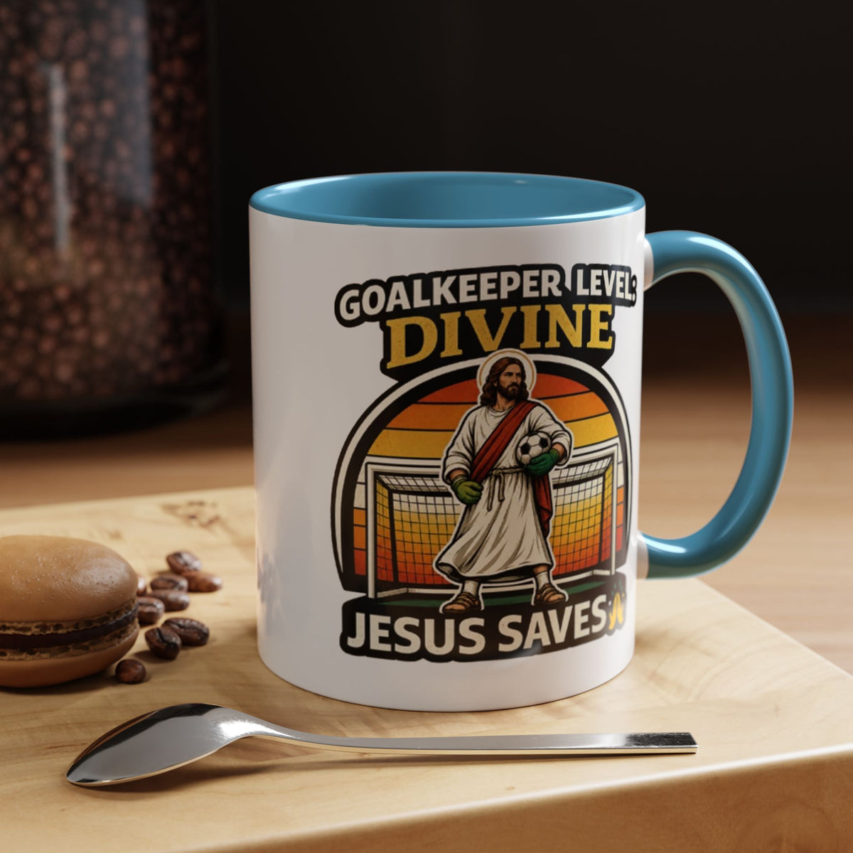 Christian Soccer Goalkeeper Mug, Jesus Saves Coffee Mug, Faith Based Sports Gift, Soccer Player Christian Mug, Goalie Gift for Believers