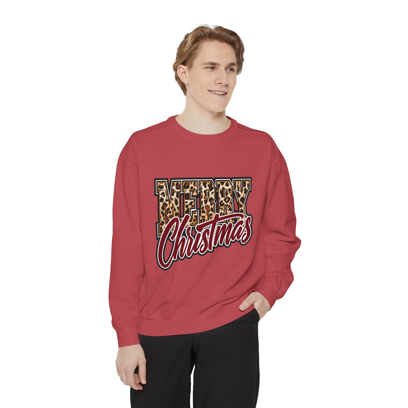 Merry Christmas Leopard Print Sweatshirt, Trendy Holiday Crewneck, Cheetah Lettering Pullover, Festive Gift for Women, Mom or Teacher