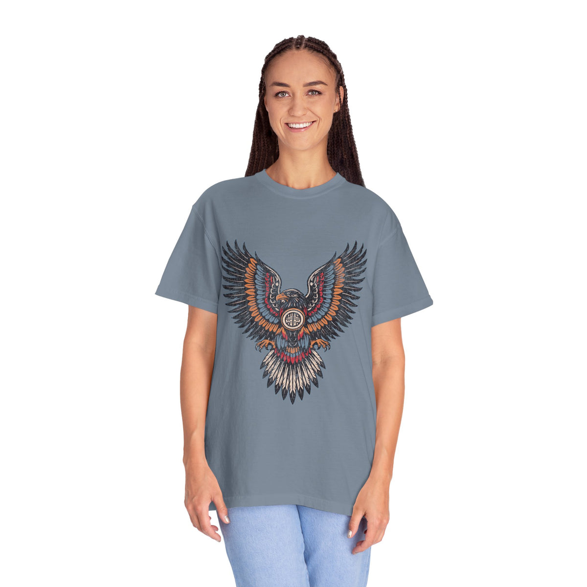 Ornamental Eagle Shirt, Retro Tattoo Style Bird Graphic, Gift for Wildlife Art Lovers, Boho Festival Outfits and Everyday Casual Wear
