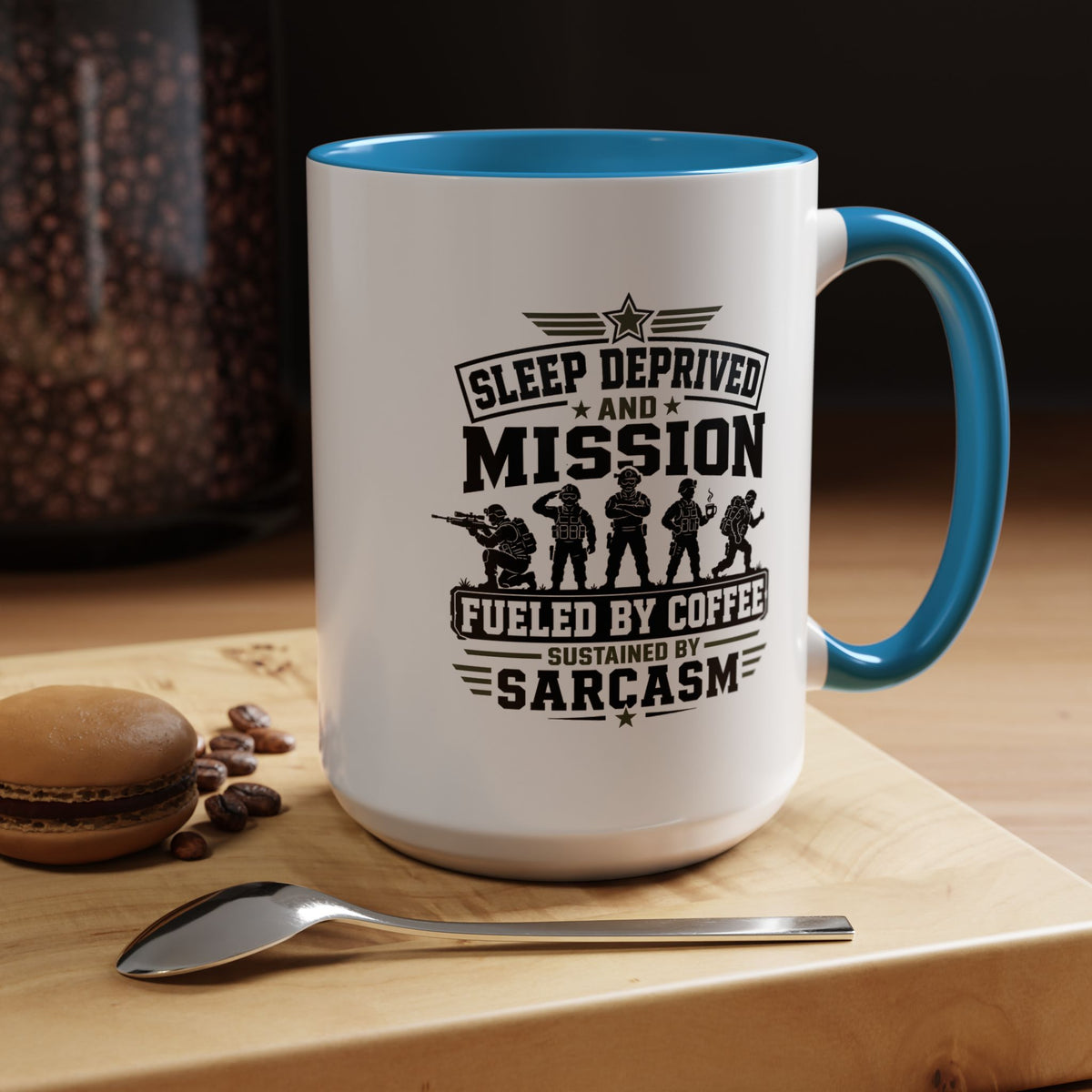Funny Military Coffee Mug, Sleep Deprived and Mission Fueled Cup, Sarcastic Soldier Gift, Veteran Birthday Present, Tactical Humor