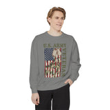 US Army Veteran Sweatshirt, American Flag Camo Crewneck, Military Dog Tag Pullover, Patriotic Soldier Gift, Retirement or Veterans Day Top