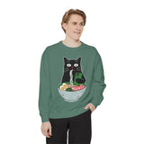 Ramen Cat Comfort Colors Sweatshirt, Funny Cat Eating Noodles Shirt, Cat Lover Graphic Crewneck, Foodie Gift Idea