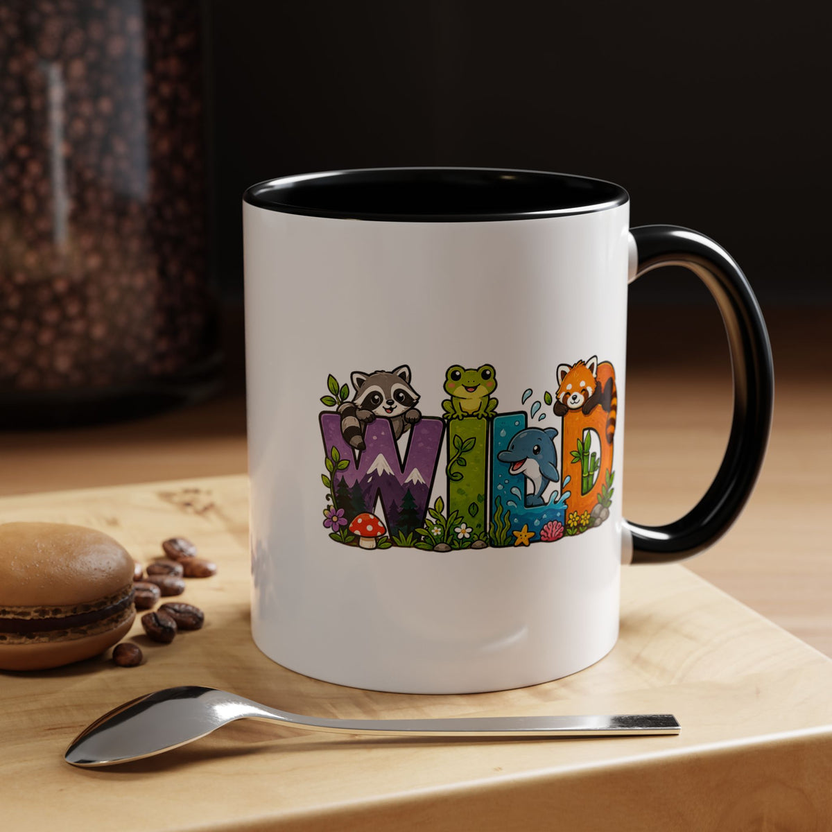 Wild Animal Mug, Colorful Nature Coffee Cup, Cute Wildlife Lover Gift for Kids, Zoo Teacher Classroom Drinkware, Birthday Present for Kids