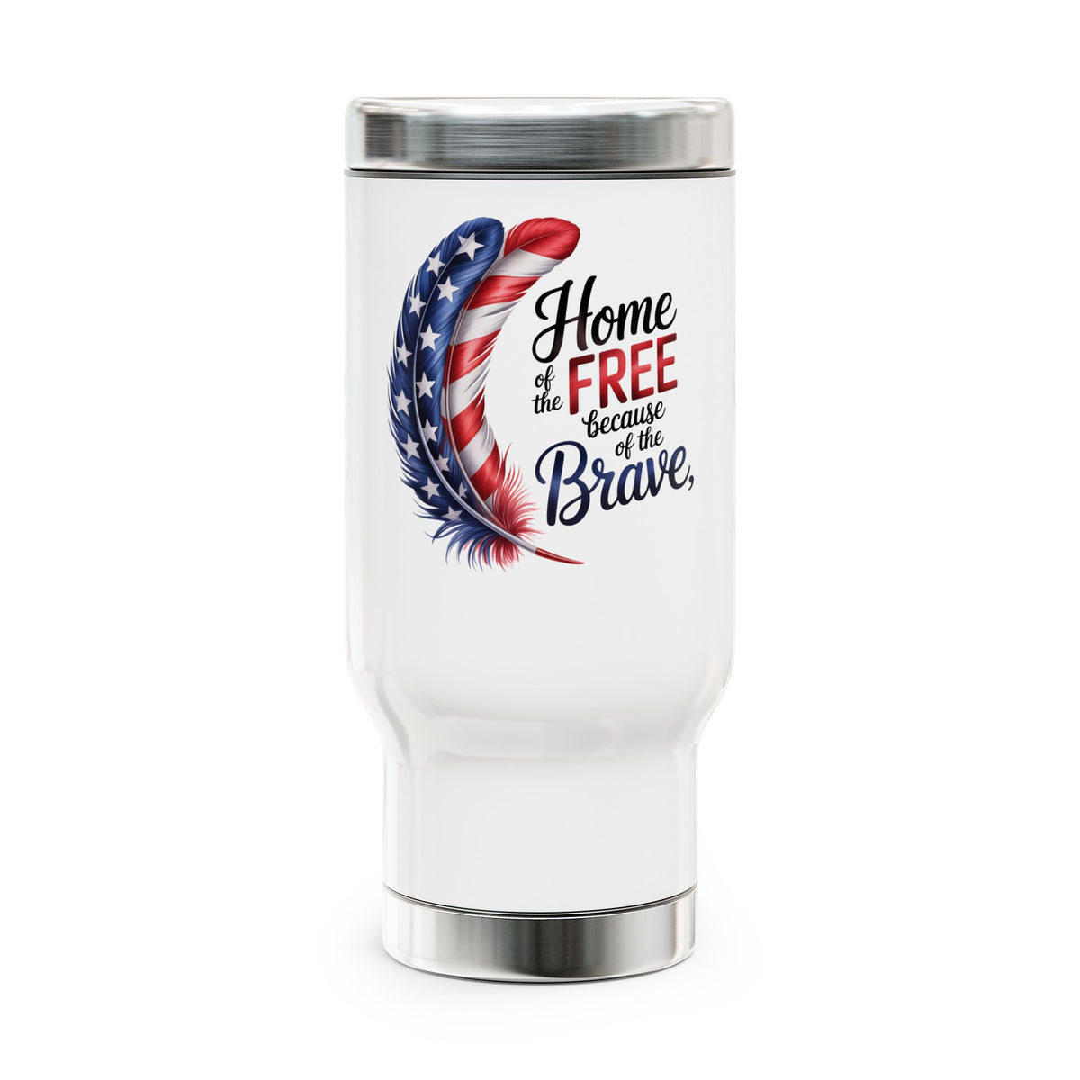 Patriotic Stainless Steel Travel Mug, Home of the Brave Coffee Cup, American Flag Gift, Veteran Gift, USA Travel Tumbler, Military Gift