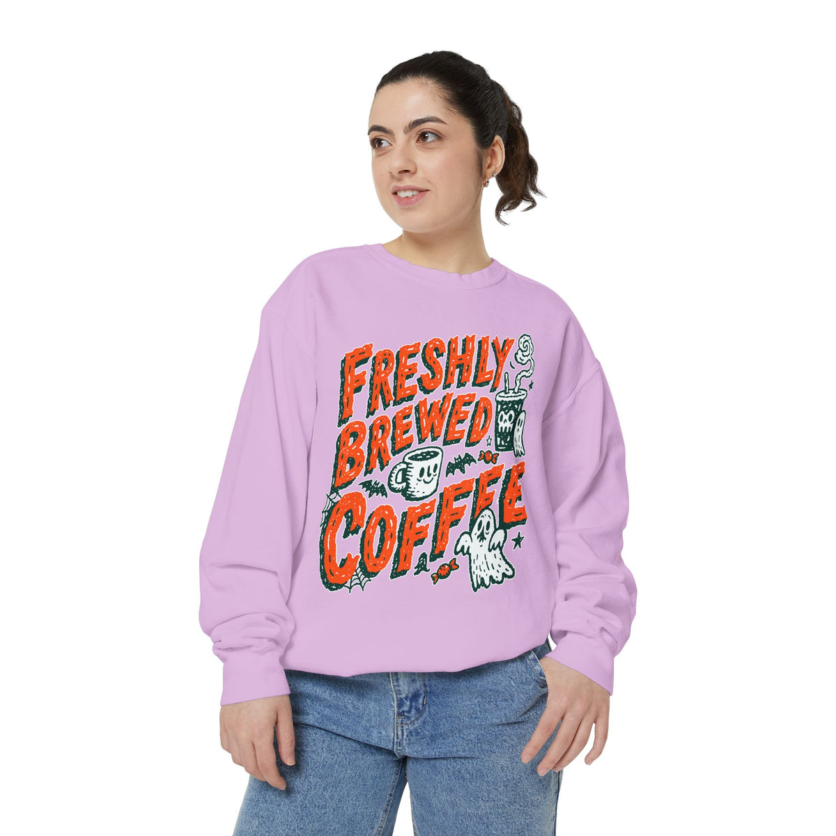 Coffee Lover Halloween Sweatshirt, Freshly Brewed Coffee Ghost Pullover, Cute Spooky Season Gift for Barista and Caffeine Fan, Gift for Her