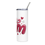 Love Mom Skinny Tumbler, Pink Heart Drink Cup, Cute Gift for Her, Girlfriend Gift, Everyday Travel Cup
