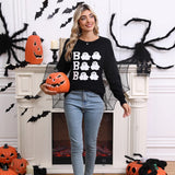 Halloween embroidery casual round neck long sleeved top with Halloween elements