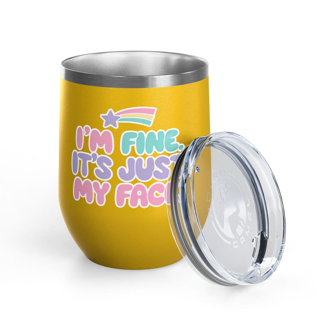 Funny Sarcastic Wine Tumbler, I'm Fine It's Just My Face Pastel Quote, Sassy Drinkware Gift for a Best Friend or Your Coworker's Birthday