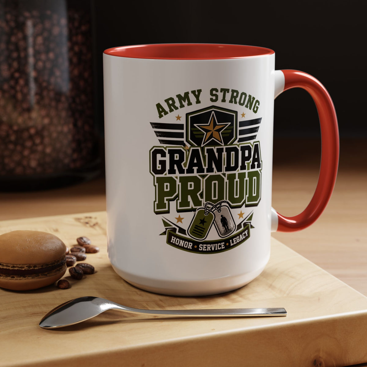 Army Strong Grandpa Mug, Grandpa Proud Military Coffee Cup, Veteran Grandfather Gift, Service Legacy Present for Birthday or Father's Day