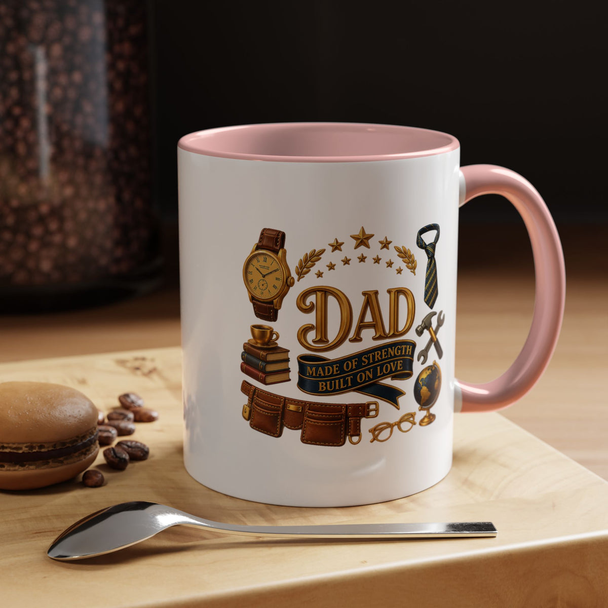 Best Dad in the World Coffee Mug, Father's Day Gift from Daughter or Son, Handy Papa Birthday Ceramic Tea Cup with Tools and Watch