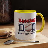 Custom Baseball Dad Coffee Mug with Kids Names, Personalized Sports Father's Day Gift, Cute Team Coach Appreciation Ceramic Tea Cup