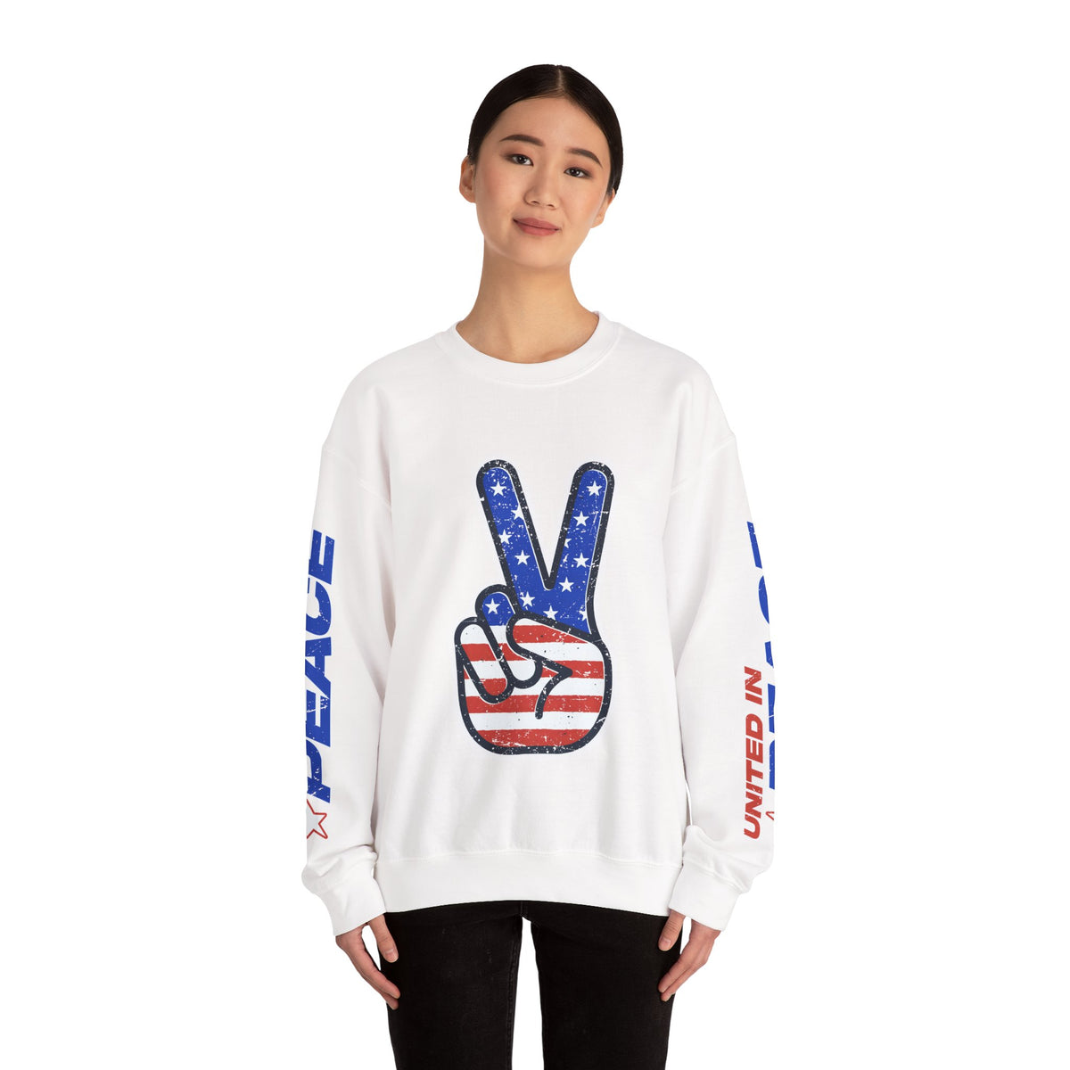 United in Peace Sweatshirt, Patriotic Peace Sign Crewneck, American Flag Pullover, USA 250th Anniversary Outfit, Fourth of July Gift