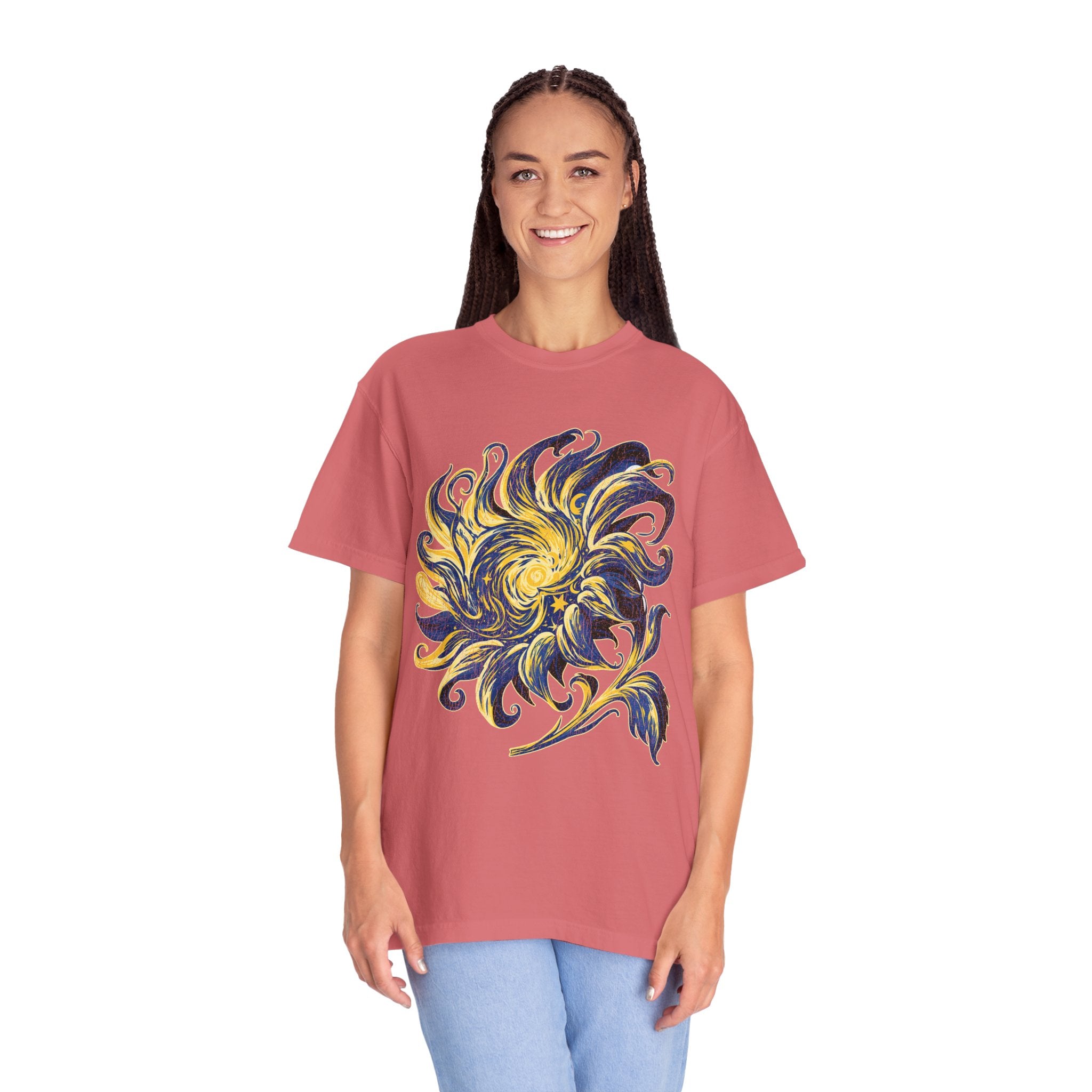 Celestial Sun Graphic Shirt, Blue and Gold Cosmic T-Shirt, Mystical Night Sky Tee, Astrology Gift for Stargazers and Dreamers, Gift Idea