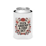 FAFO Can Cooler, Retro Tattoo Roses and Lightning Drink Sleeve, Sarcastic Gift for Friends, Funny Beer Can Holder