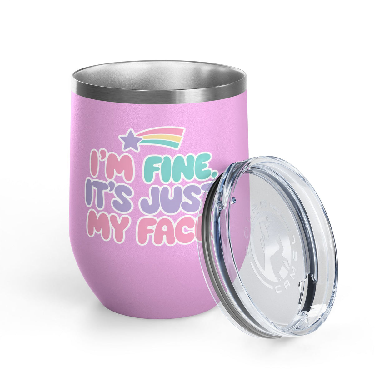Funny Sarcastic Wine Tumbler, I'm Fine It's Just My Face Pastel Quote, Sassy Drinkware Gift for a Best Friend or Your Coworker's Birthday
