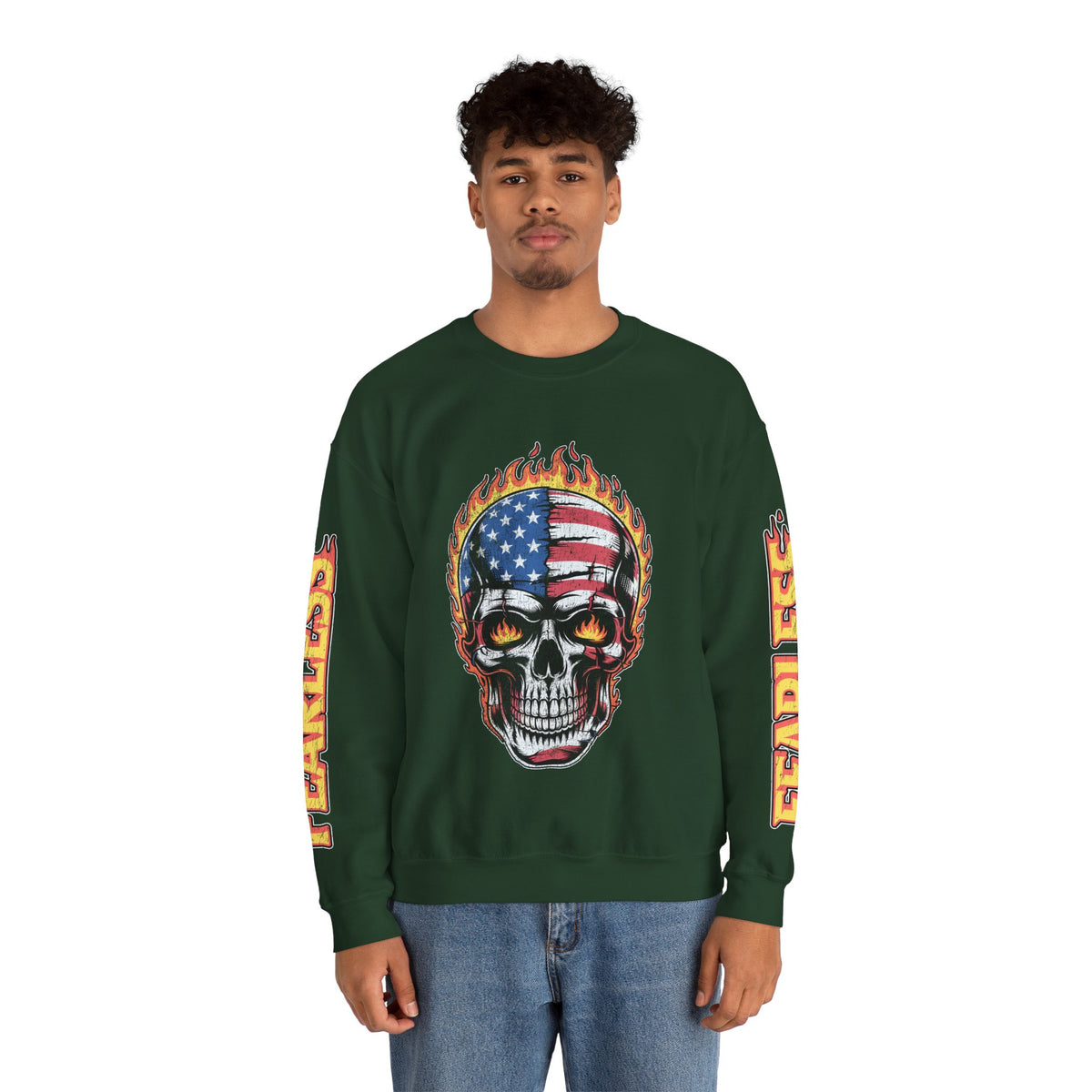 Patriotic Skull Sweatshirt, American Flag Skull Pullover, USA Biker Style Top, Edgy Americana Clothing, Fourth of July Gift