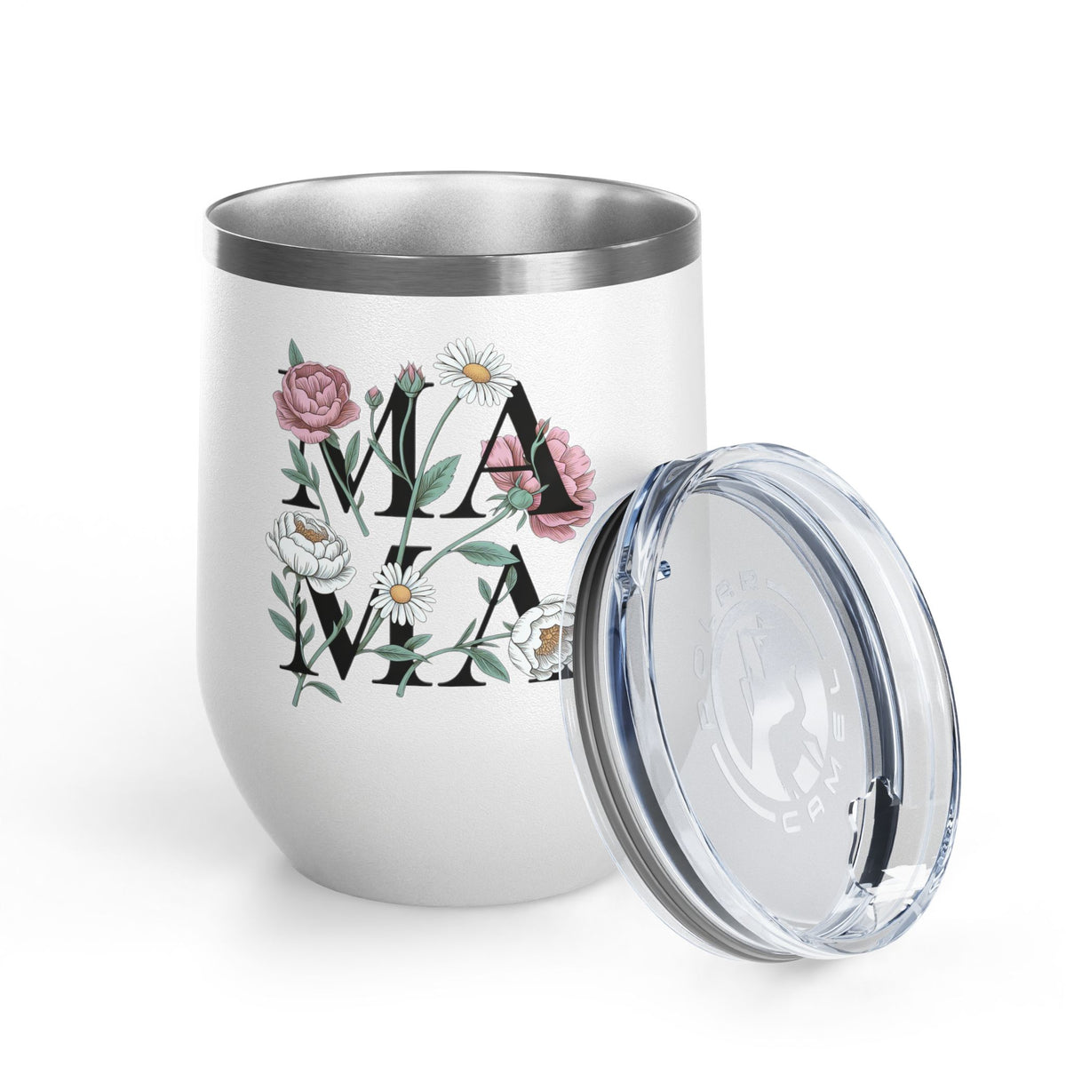 Floral Mama Wine Tumbler, Flower Wine Cup for Mom, Botanical Drinkware, Mothers Day Gift for Mom, Feminine Coffee and Wine Tumbler