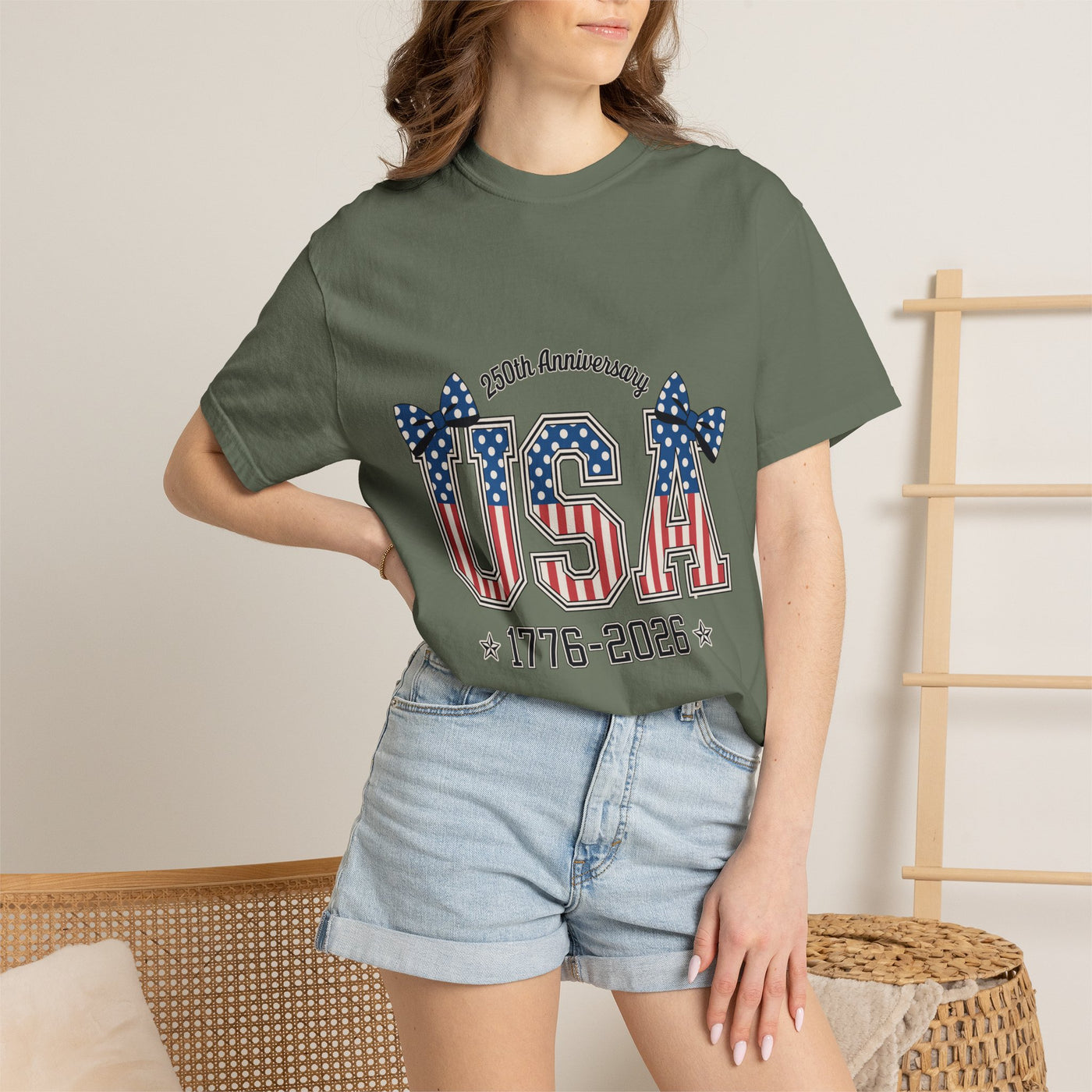 USA 250th Anniversary Comfort Colors Shirt, Patriotic Coquette Bow Tee, America 1776 2026 Graphic Shirt, Fourth of July Gift
