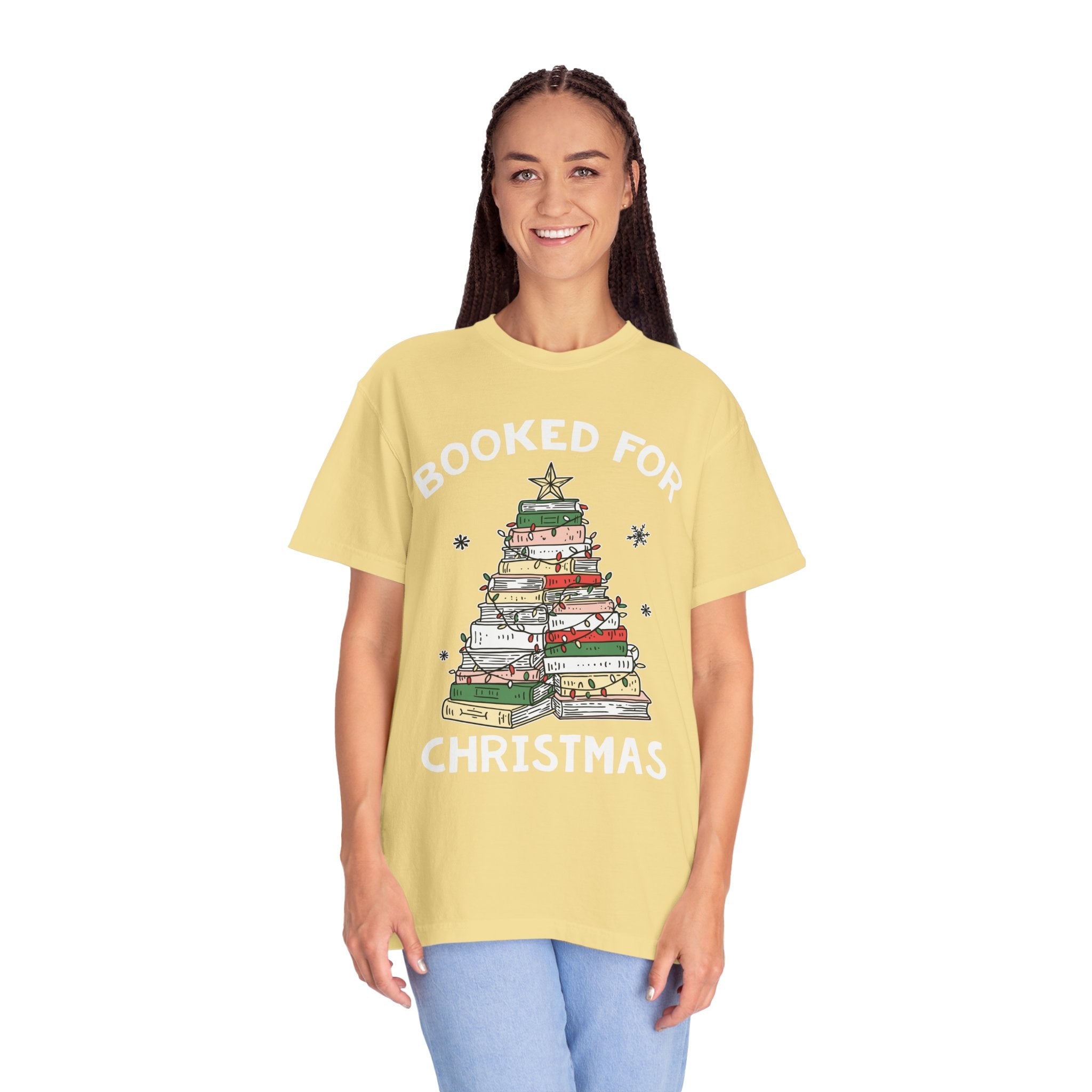 Booked for Christmas Shirt, Book Lover Holiday T-Shirt, Christmas Tree Books Tee, Cozy Reading Gift for Librarian, Teacher or Bookworm
