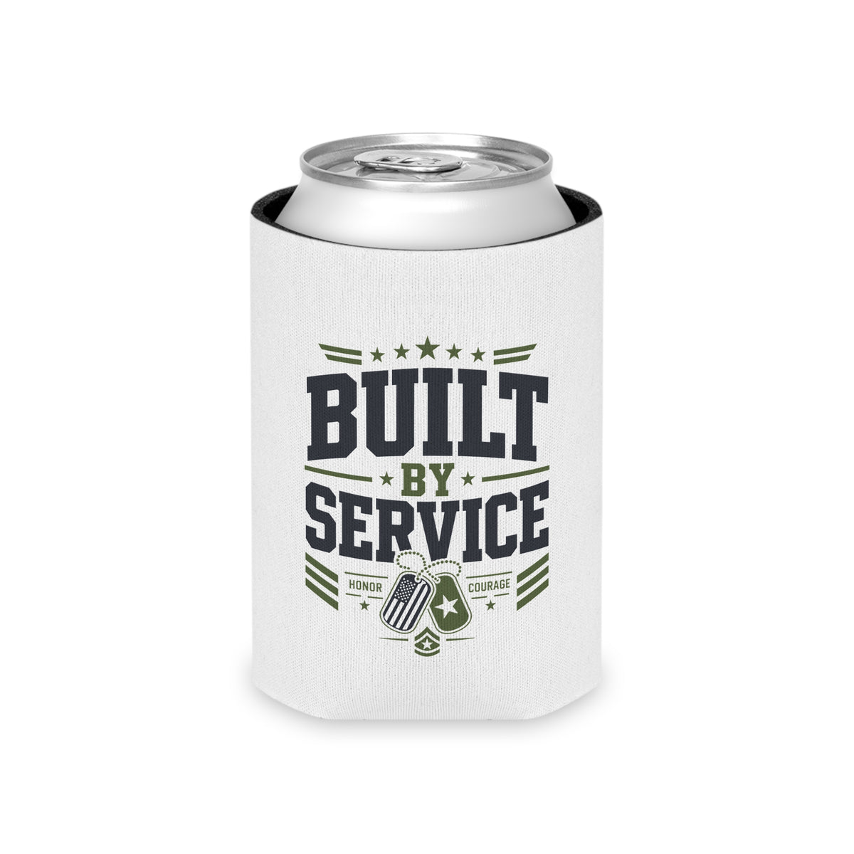 Military Can Cooler, Built by Service Drink Holder, Veteran Gift, Military Appreciation Gift, Armed Forces Beverage Sleeve, Patriotic Gift