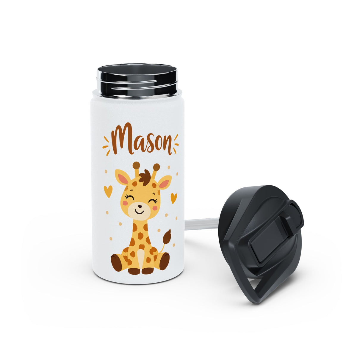 Giraffe Personalized Water Bottle, Custom Name Drink Bottle, Cute Animal Gift, School Water Bottle, Birthday Present, Reusable Kids Bottle