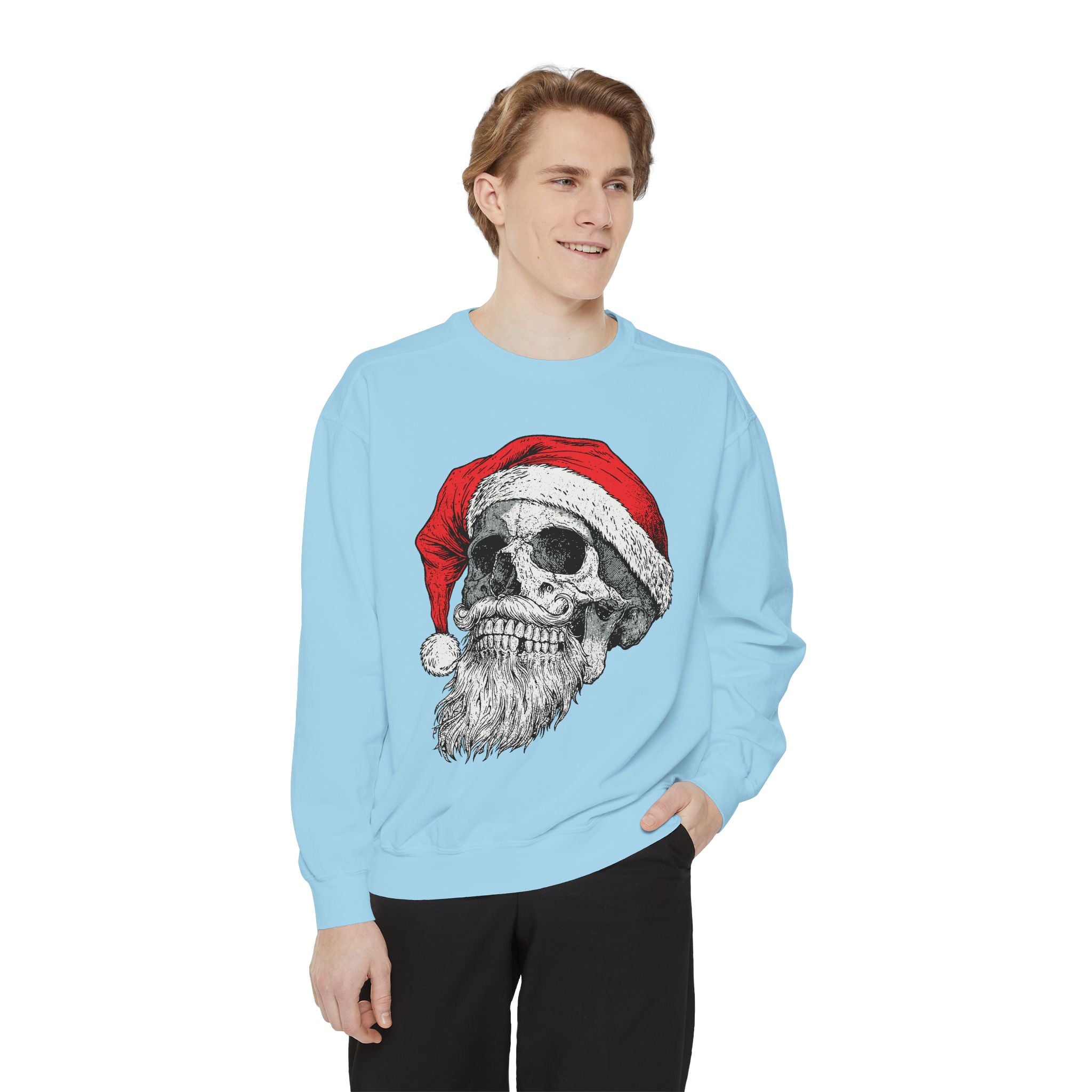 Skull Santa Sweatshirt, Gothic Christmas Crewneck, Creepy Holiday Skeleton Pullover, Alternative Xmas Gift for Metalhead or Horror Fan