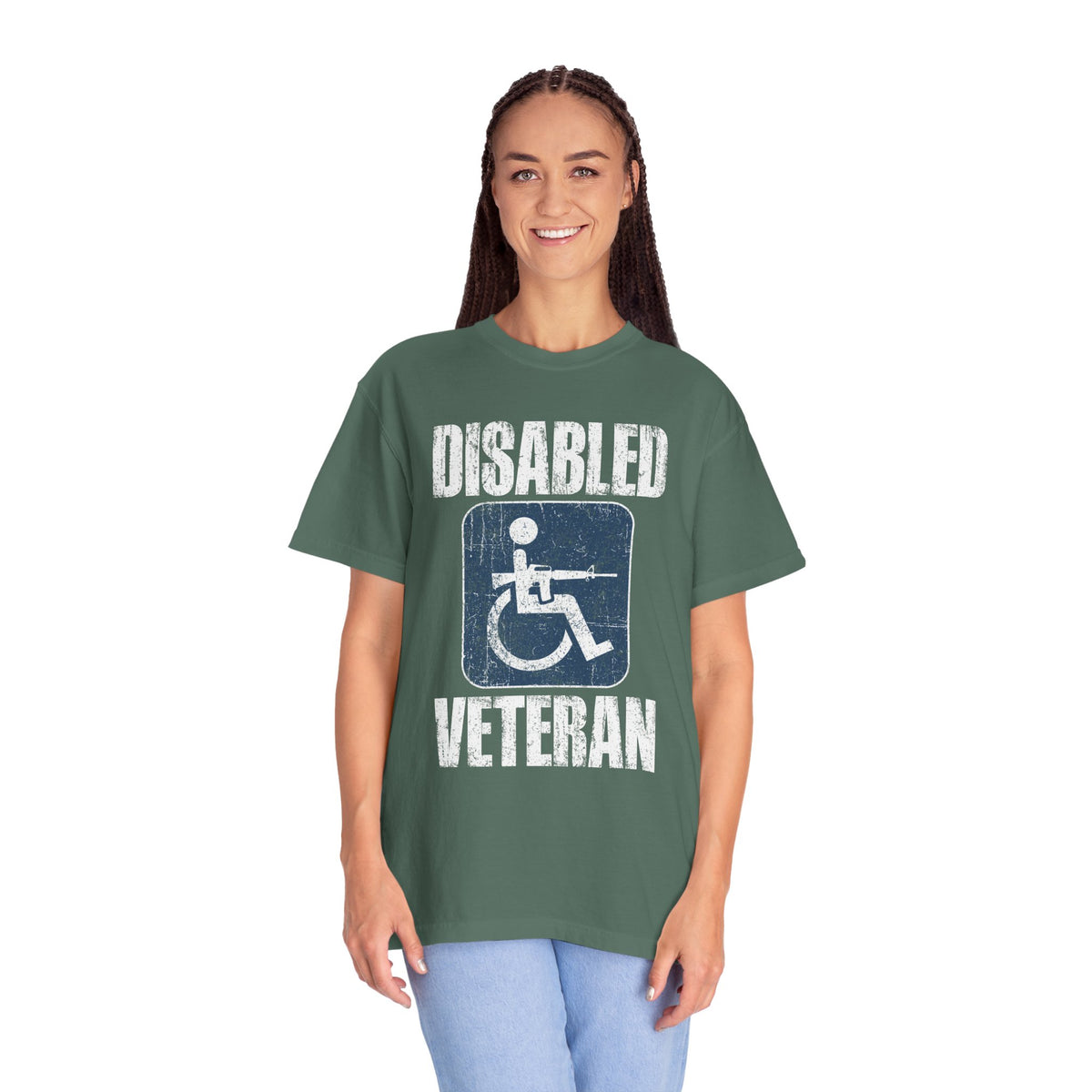 Disabled Veteran Shirt, Distressed Wheelchair and Rifle Graphic, Military Service Pride, Veterans Day Gift and Everyday Casual Wear