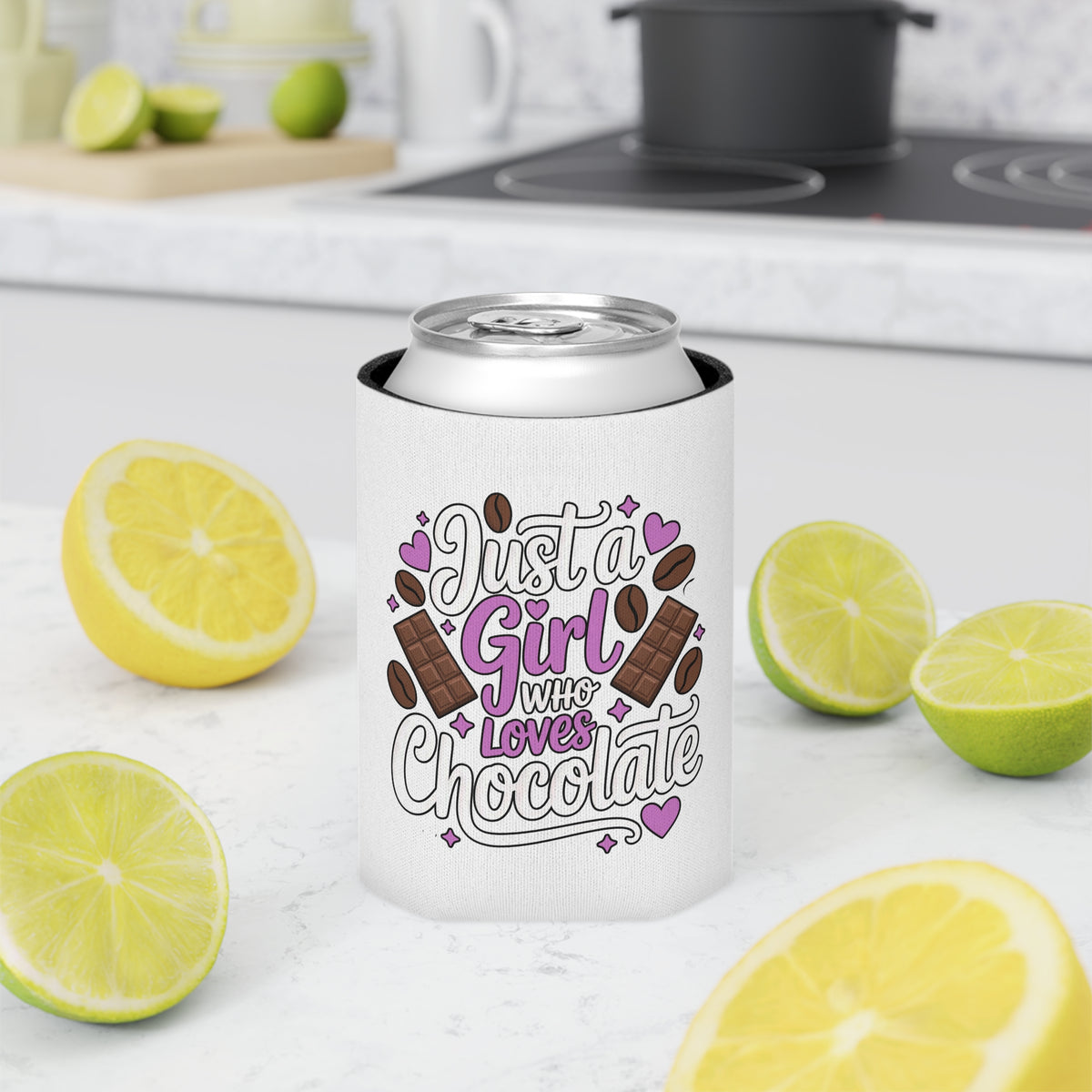 Chocolate Lover Can Cooler, Just a Girl Who Loves Chocolate, Cute Sweet Treat Drink Holder, Dessert Lover Gift, Cute Can Cooler, Party Favor