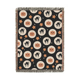Halloween Cat Woven Blanket, Black Cat Pumpkin Throw Blanket, Cute Spooky Fall Decor, Cozy Autumn Gift, Witchy Home